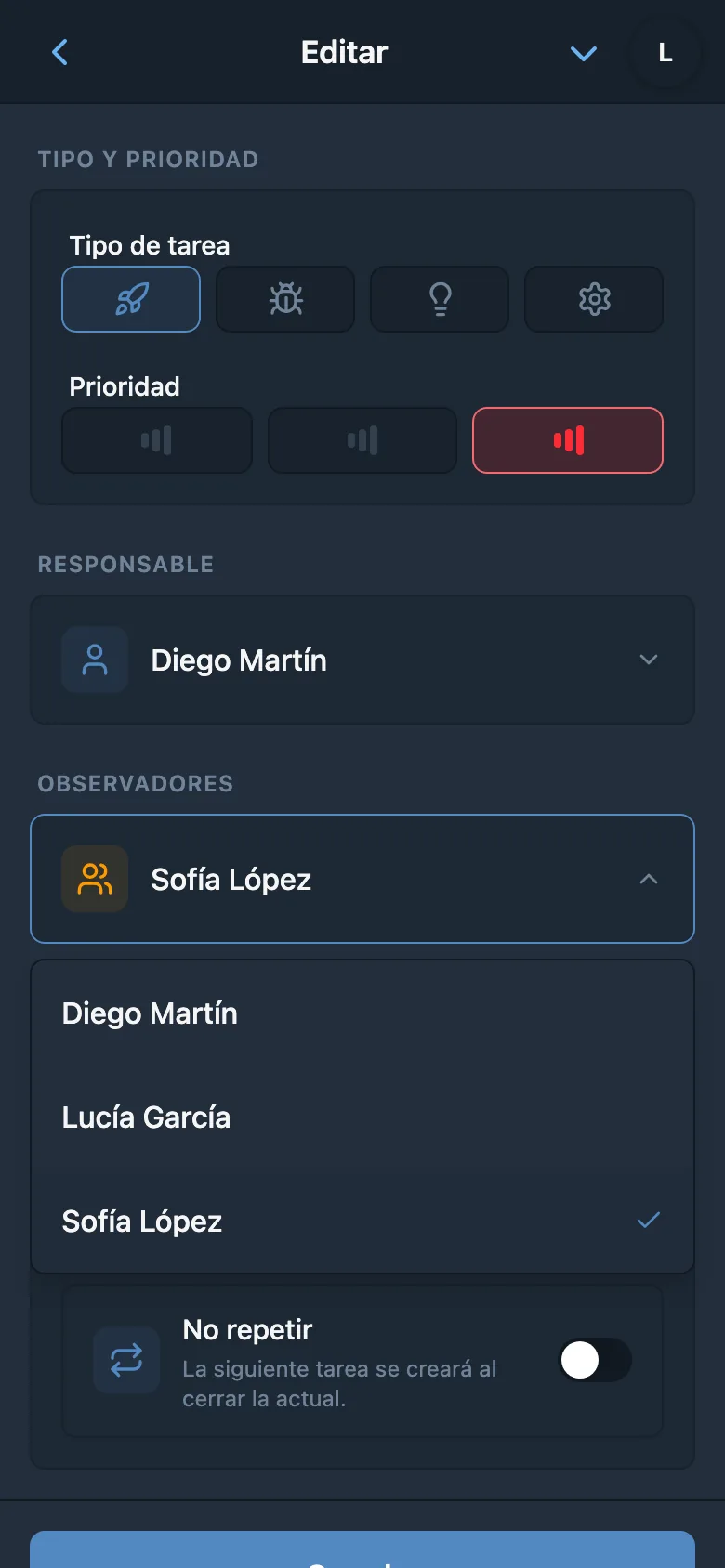 Selección de observadores de la tarea