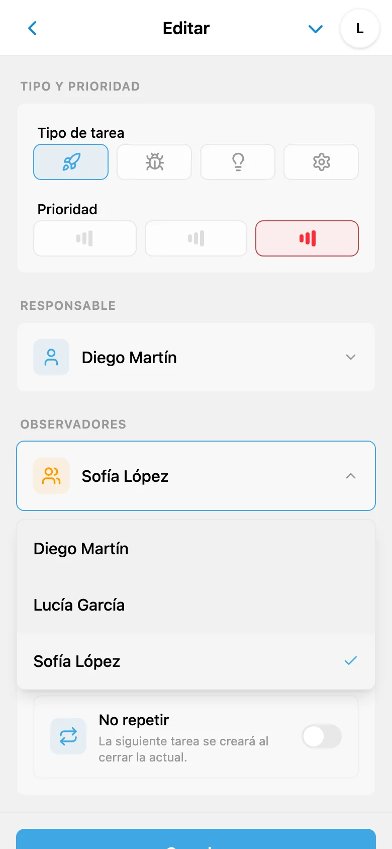 Selección de observadores de la tarea