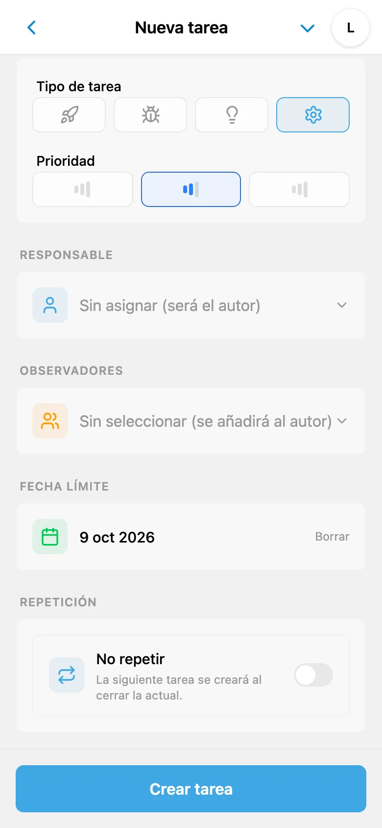 Fecha límite reconocida en el formulario de la misma tarea