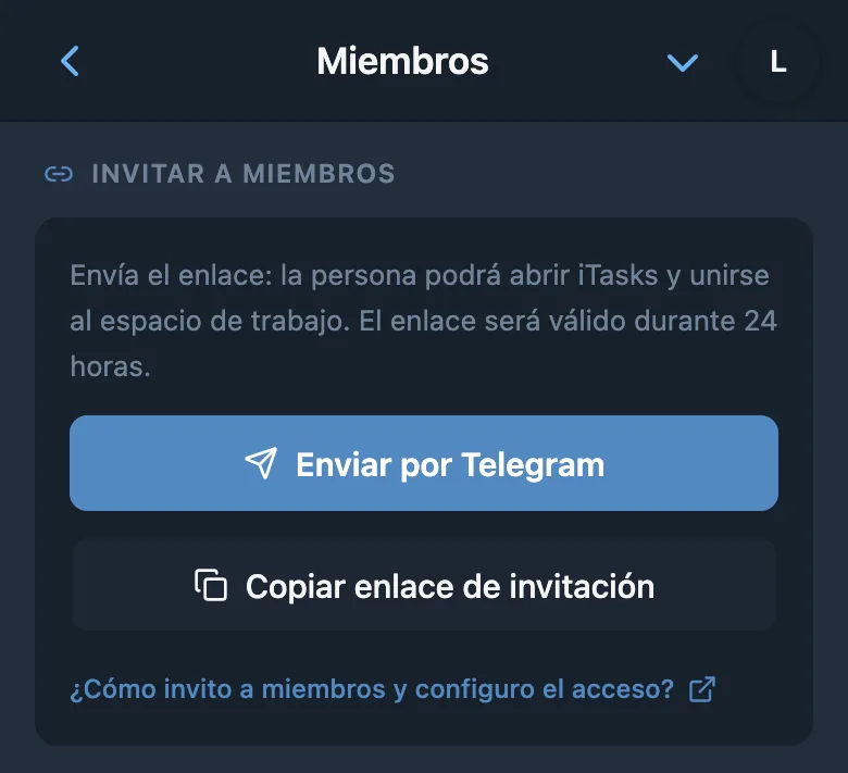 Creación de una invitación al espacio de trabajo