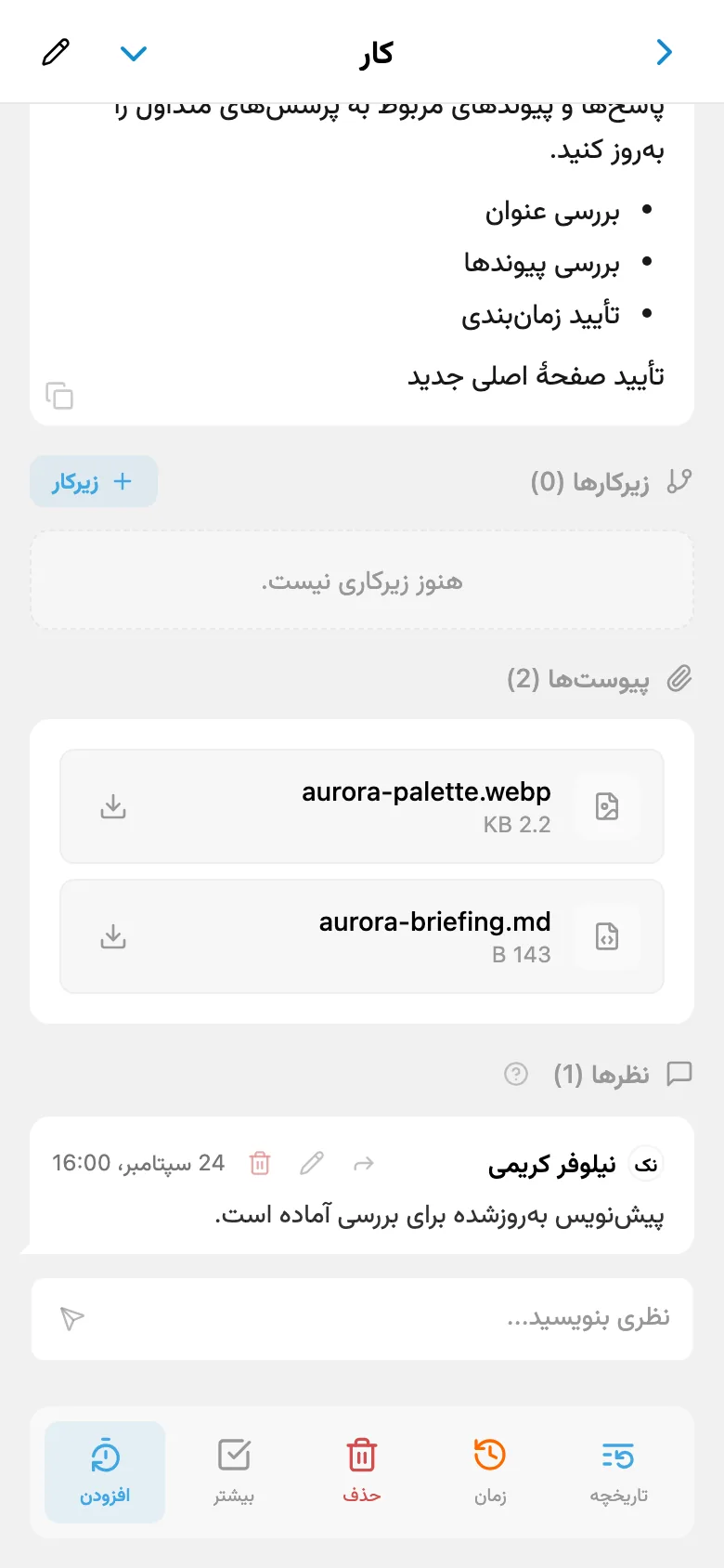 گفت‌وگوی تیم در نظرهای کار