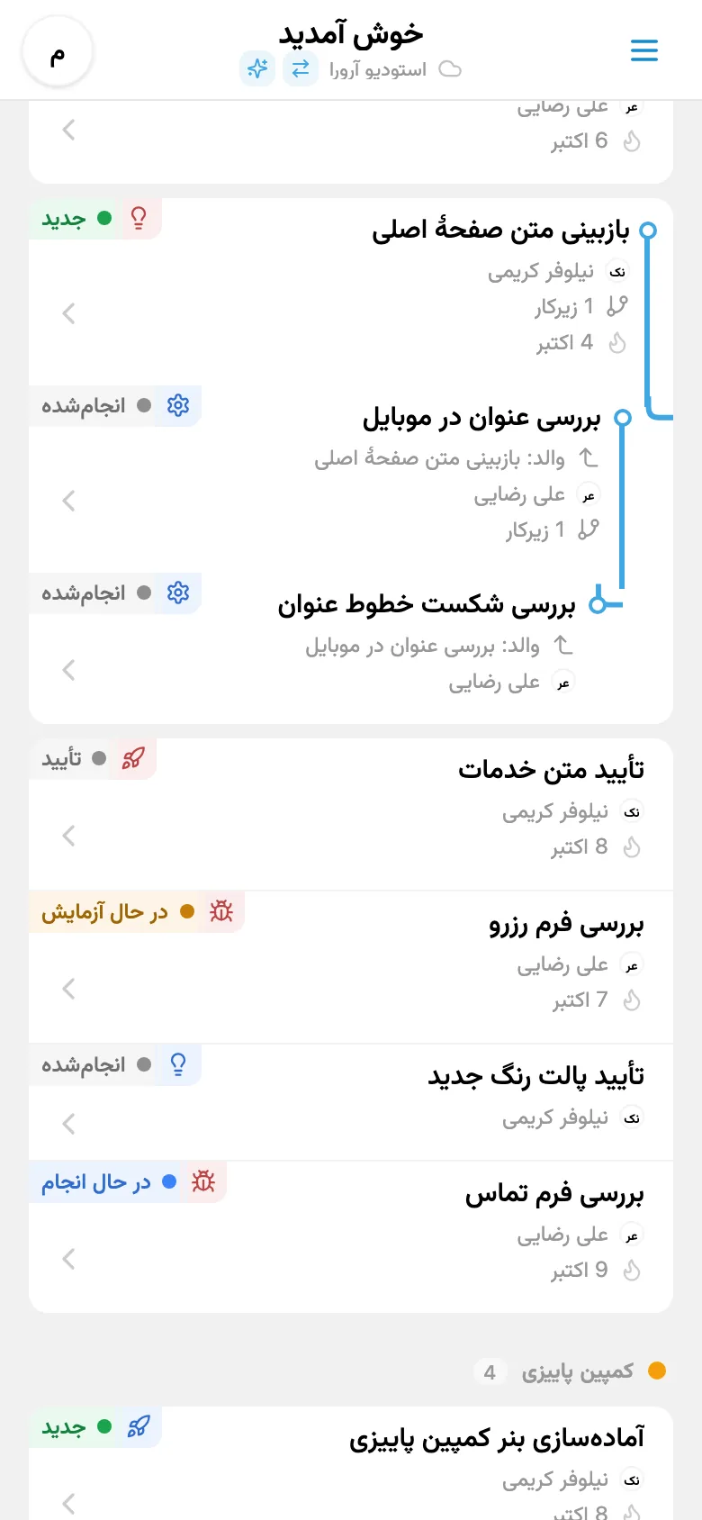 درخت بازشدهٔ کارهای پروژه با چند سطح زیرکار