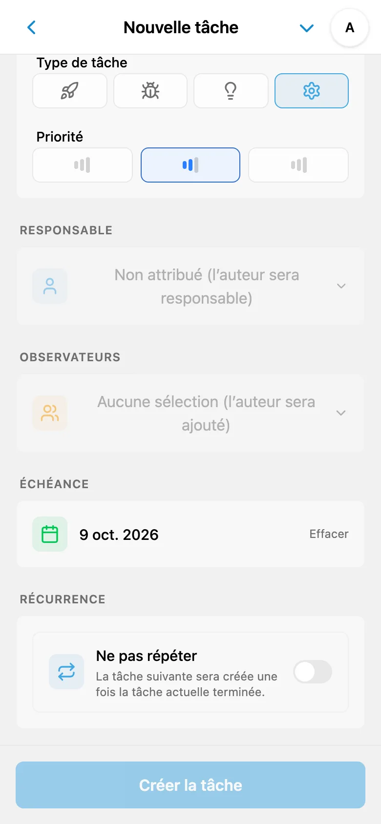 Échéance reconnue dans le même formulaire de tâche