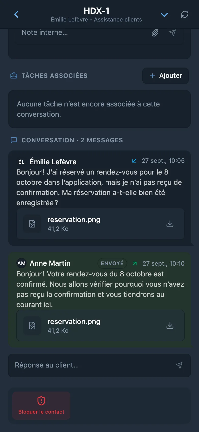 Réponse externe HelpDesk au client avec un fichier joint