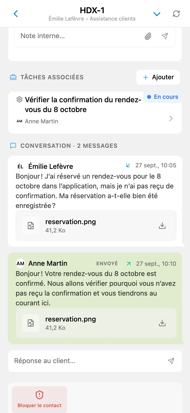 Demande client HelpDesk liée à une tâche de l’équipe