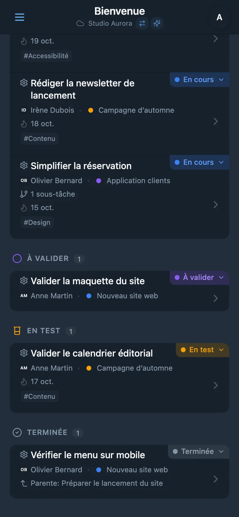Tableau Kanban avec statuts personnalisés