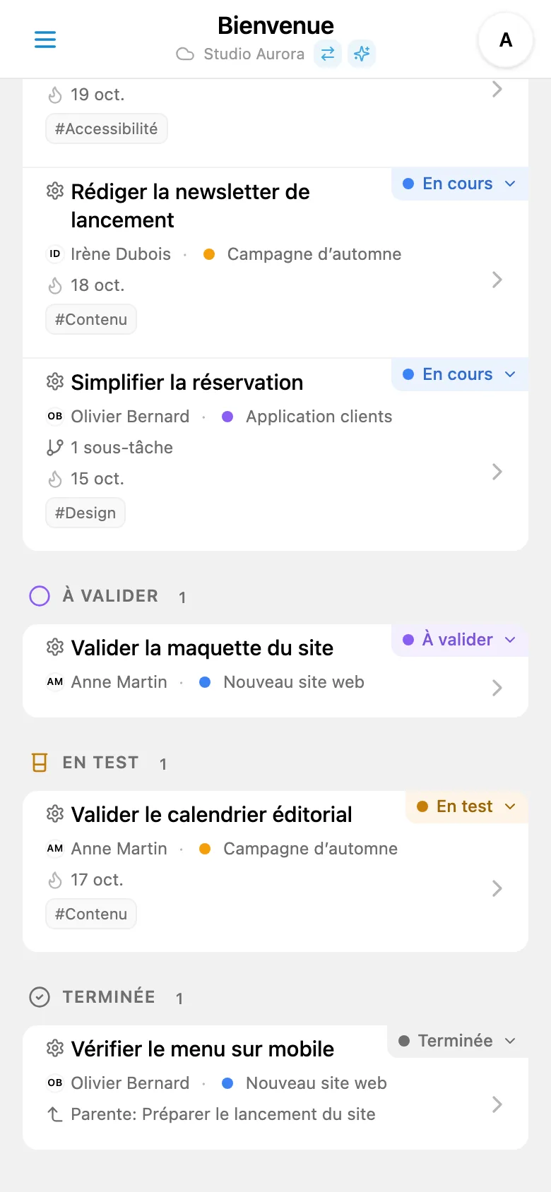 Tableau Kanban avec statuts personnalisés