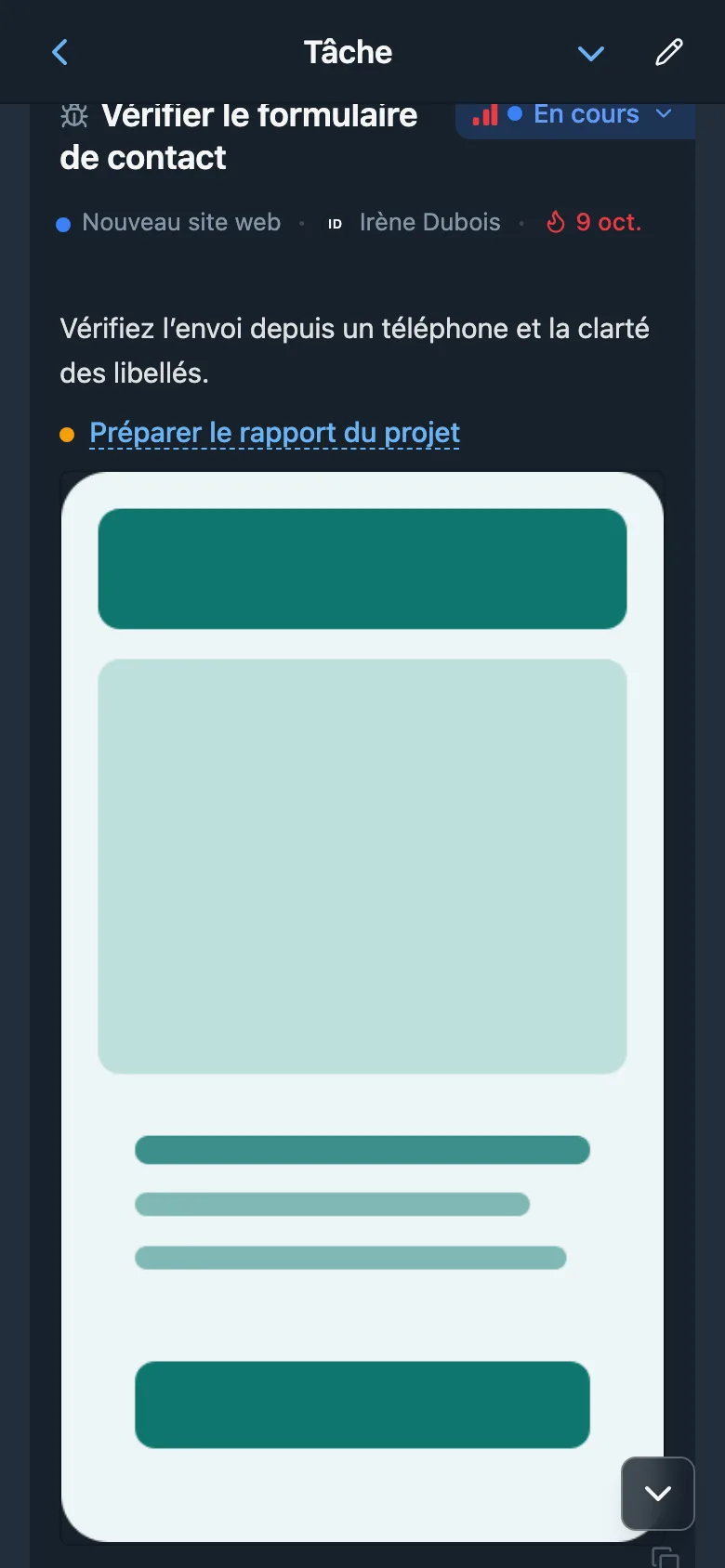 Image intégrée à la description d’une tâche