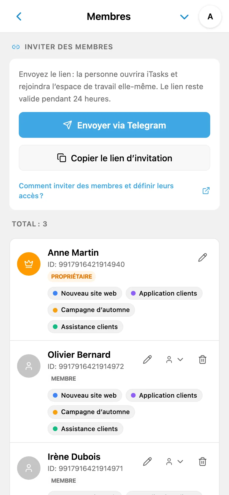 Création d’une invitation à l’espace de travail