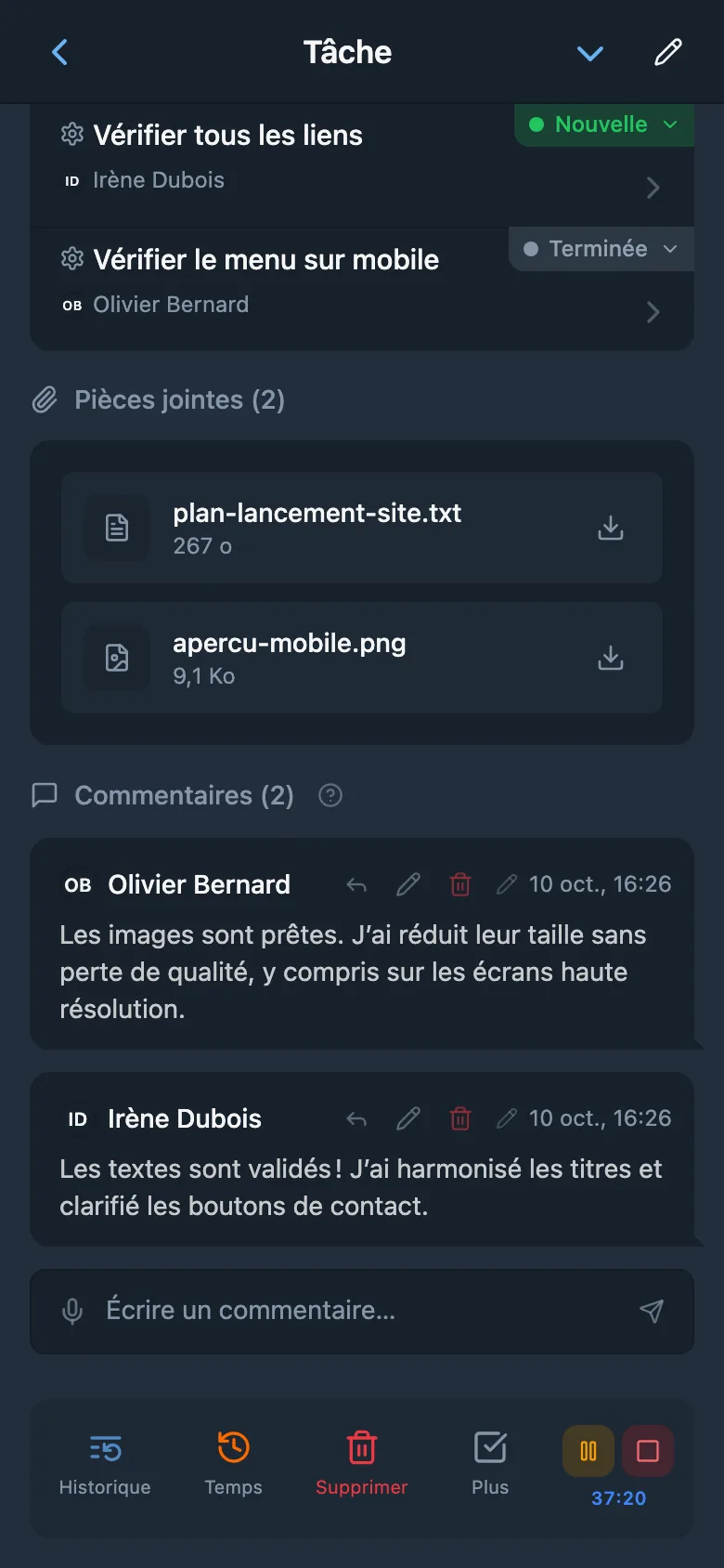 Chronomètre de suivi du temps en cours sur une tâche