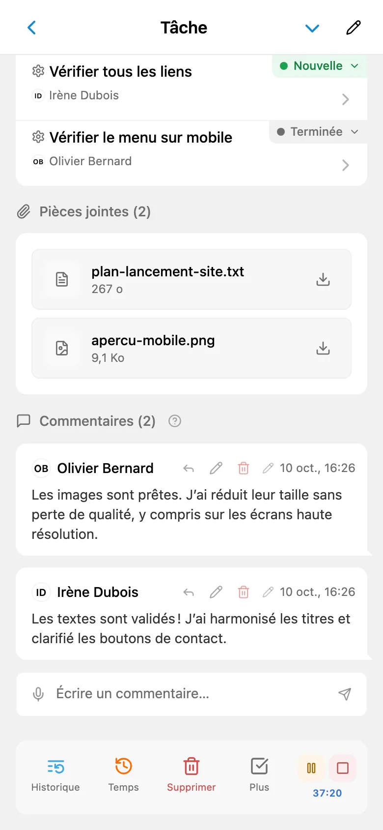 Chronomètre de suivi du temps en cours sur une tâche