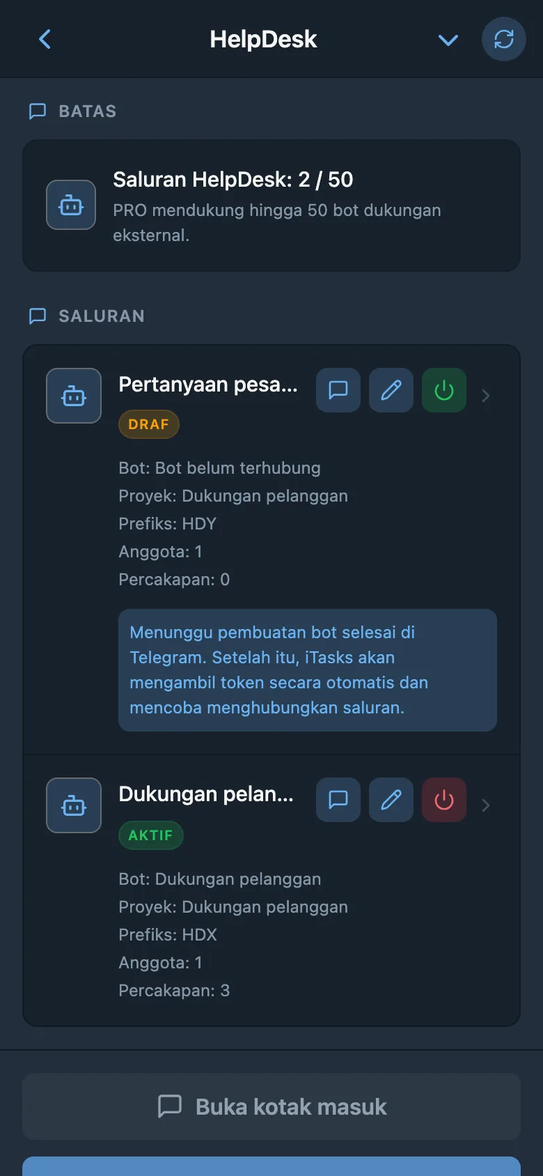 Daftar saluran HelpDesk