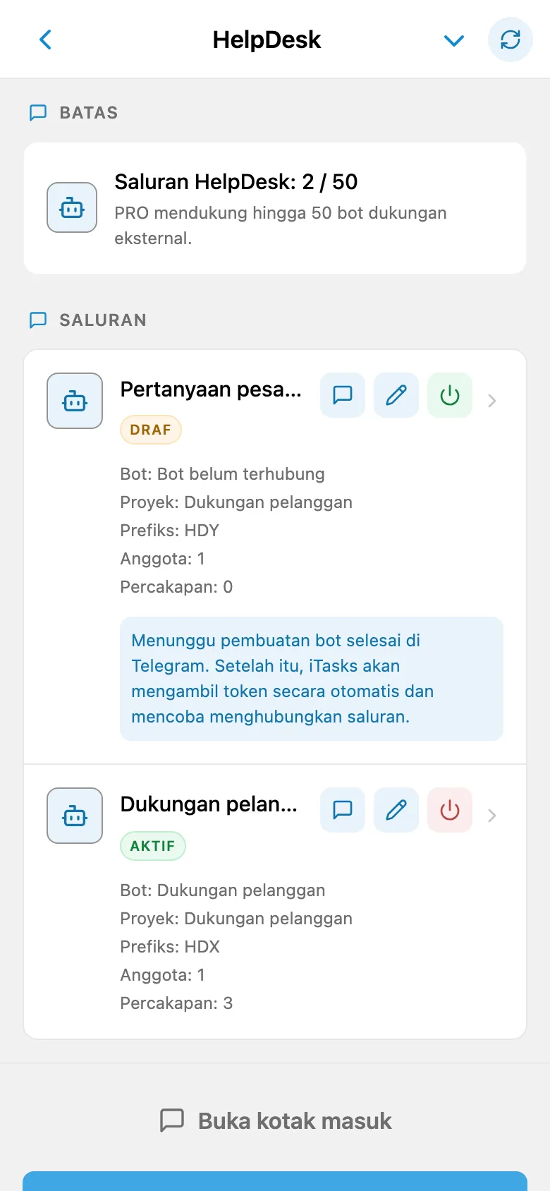 Daftar saluran HelpDesk