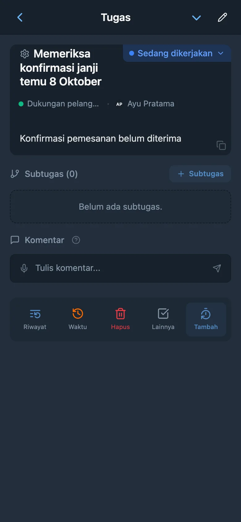Kartu tugas yang ditautkan ke permintaan pelanggan