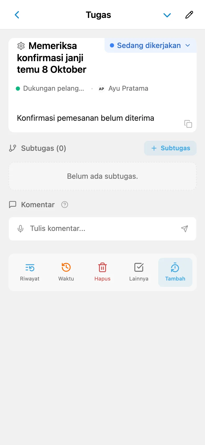 Kartu tugas yang ditautkan ke permintaan pelanggan