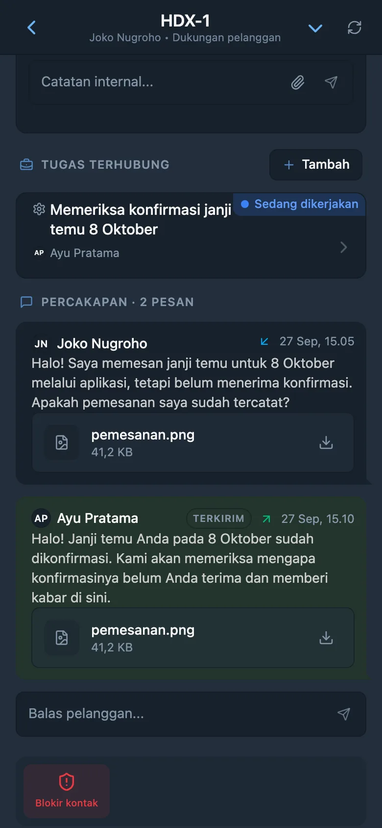 Permintaan pelanggan HelpDesk yang ditautkan ke tugas tim