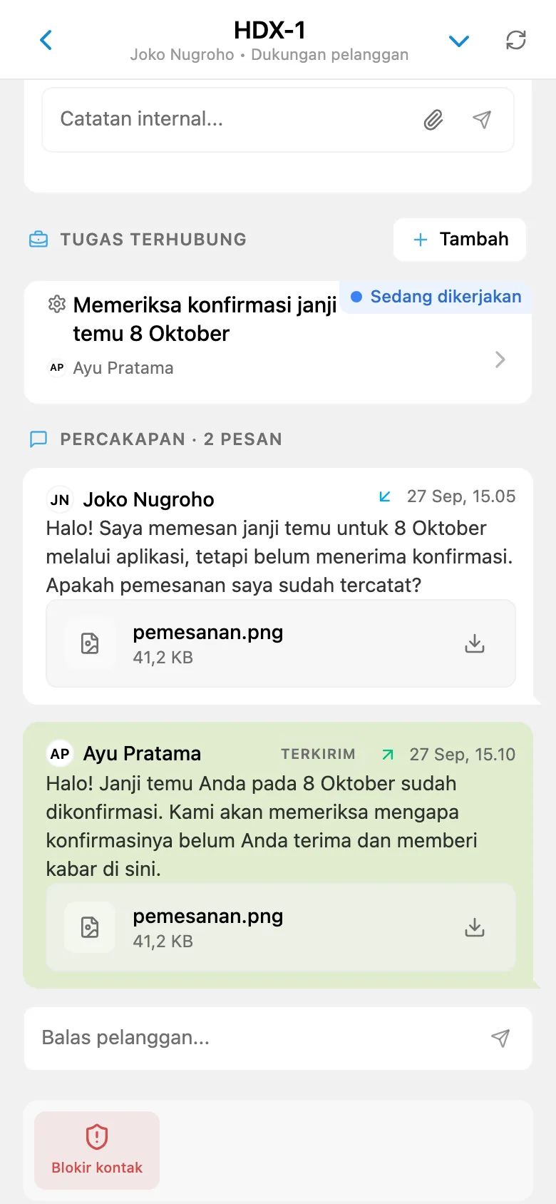 Permintaan pelanggan HelpDesk yang ditautkan ke tugas tim