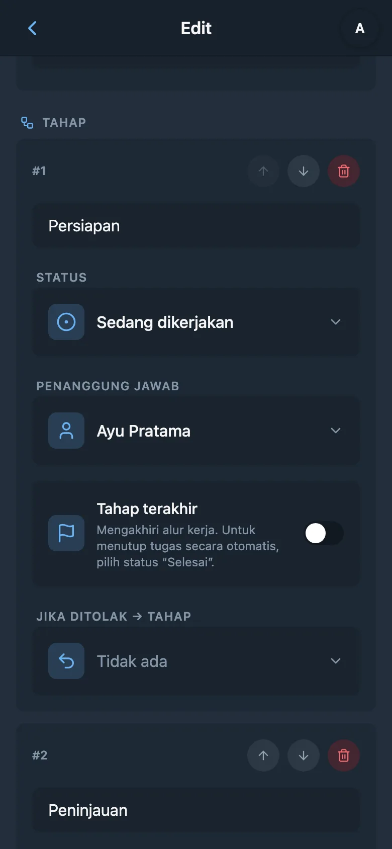 Pengaturan tahap alur kerja dengan anggota tim yang ditunjuk