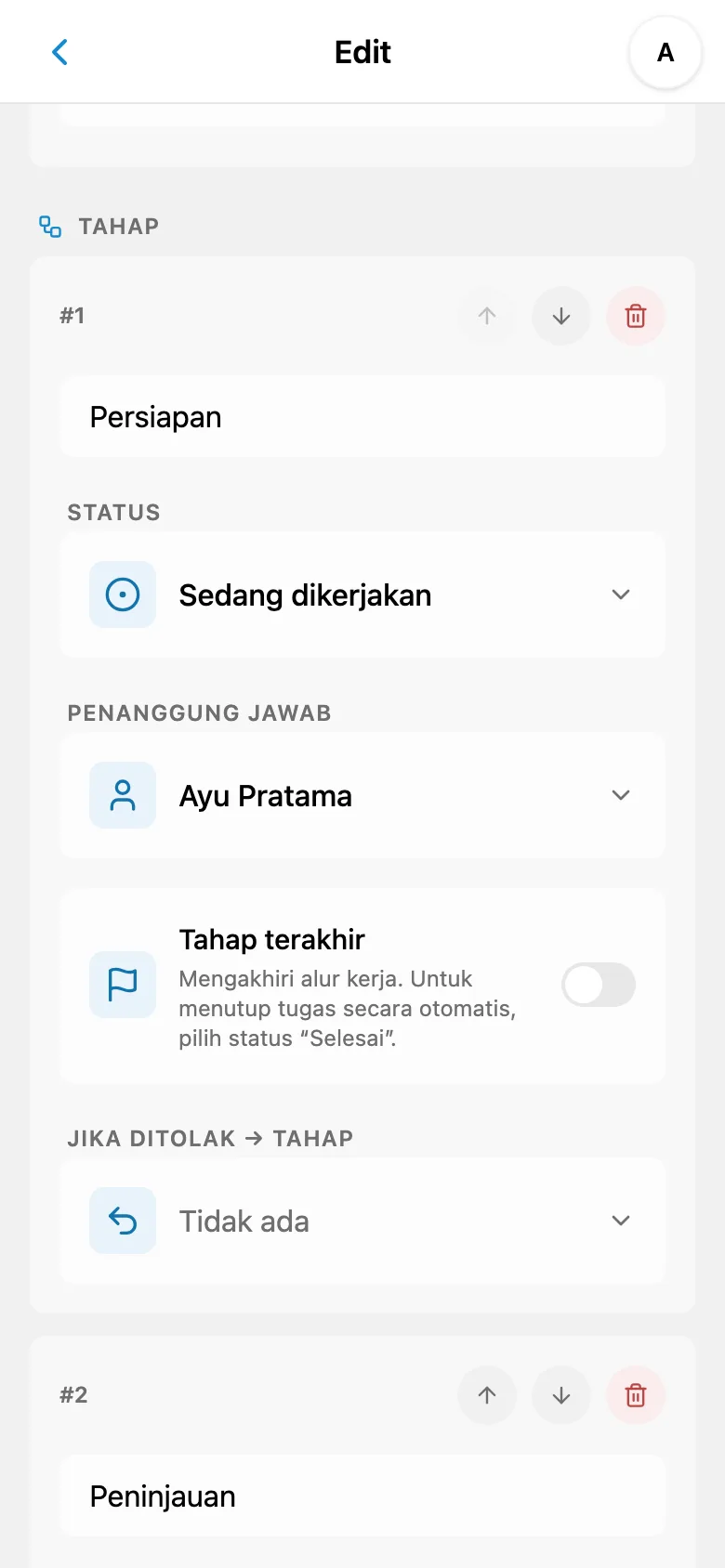 Pengaturan tahap alur kerja dengan anggota tim yang ditunjuk