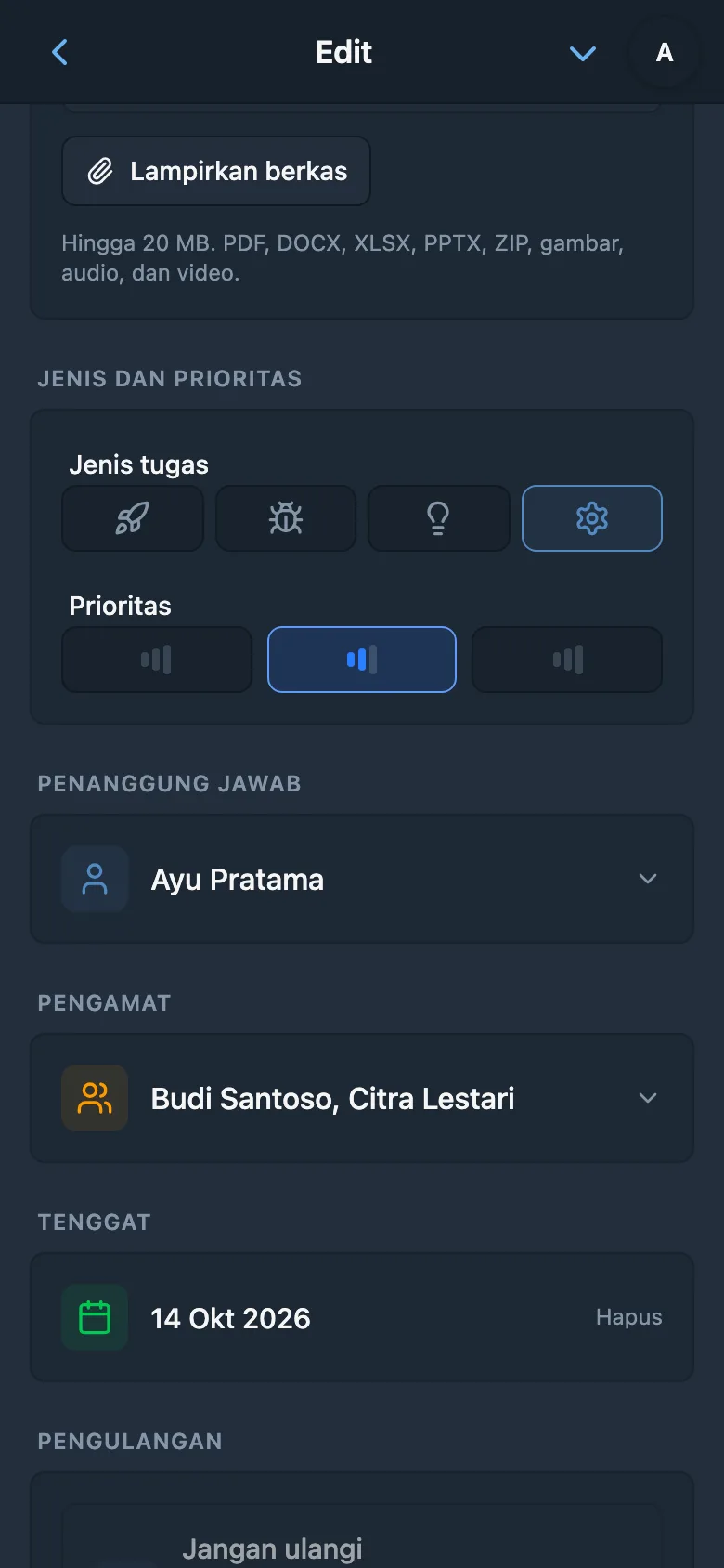 Pemilihan penanggung jawab dari anggota ruang kerja