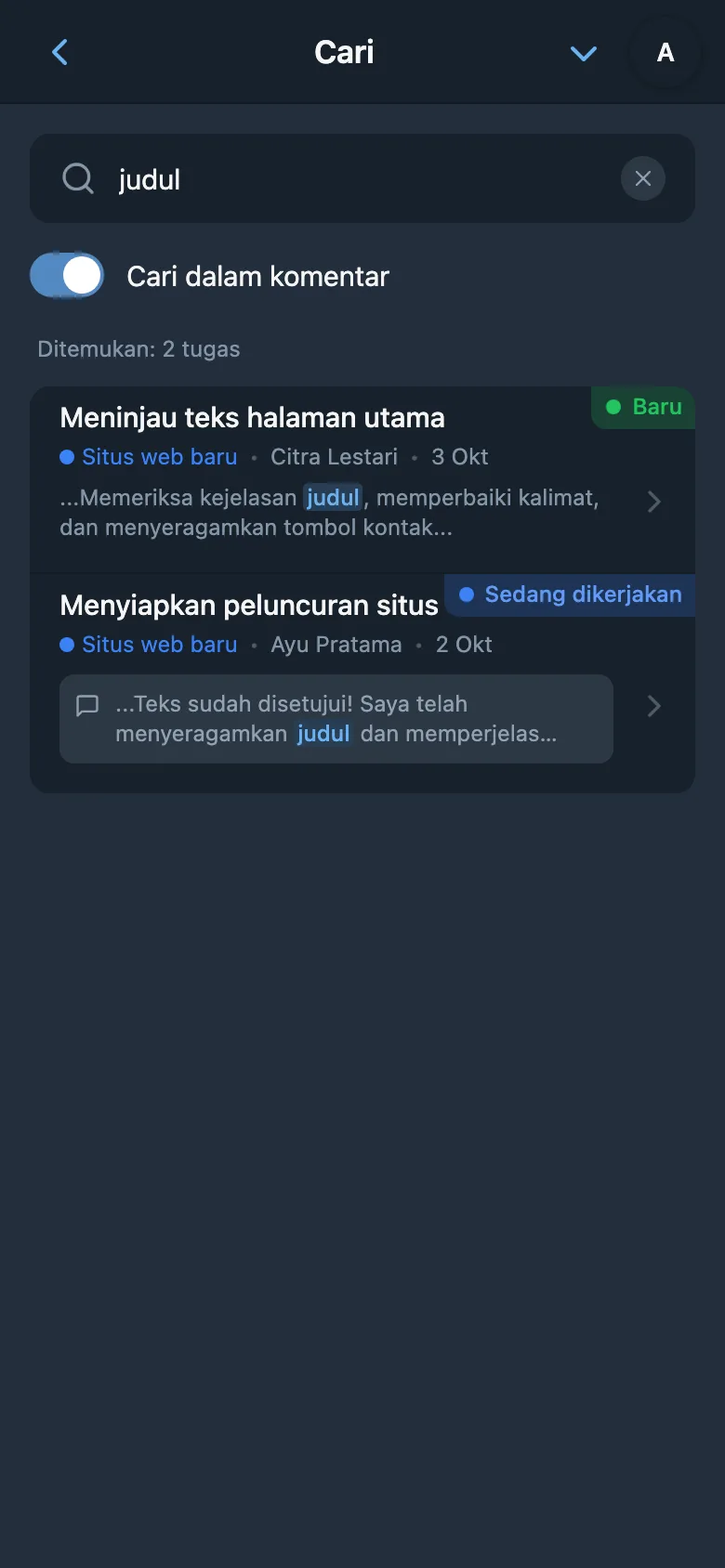 Hasil pencarian dari komentar tugas