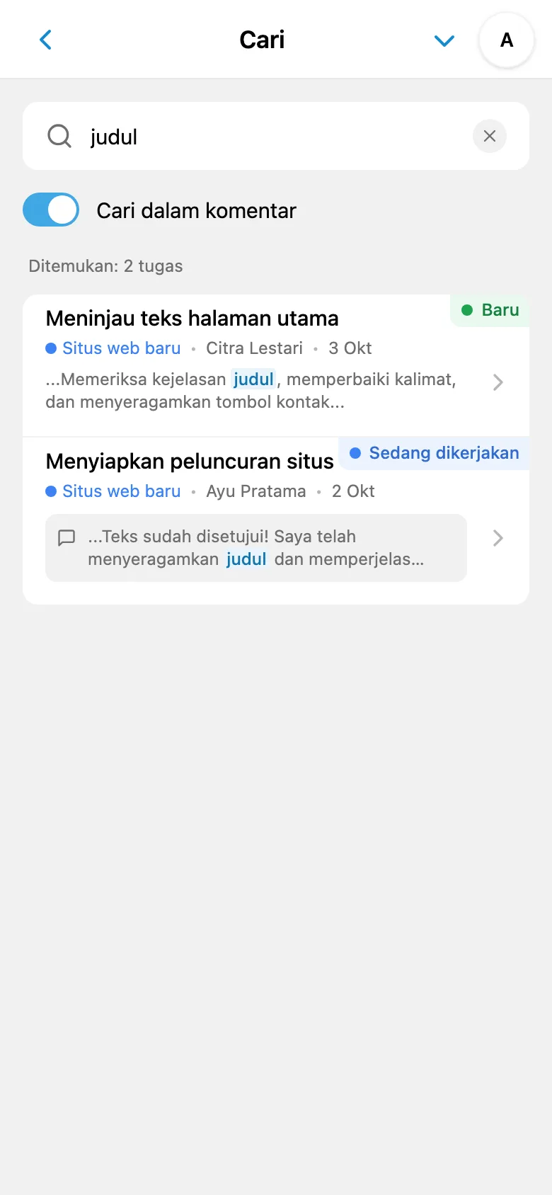 Hasil pencarian dari komentar tugas