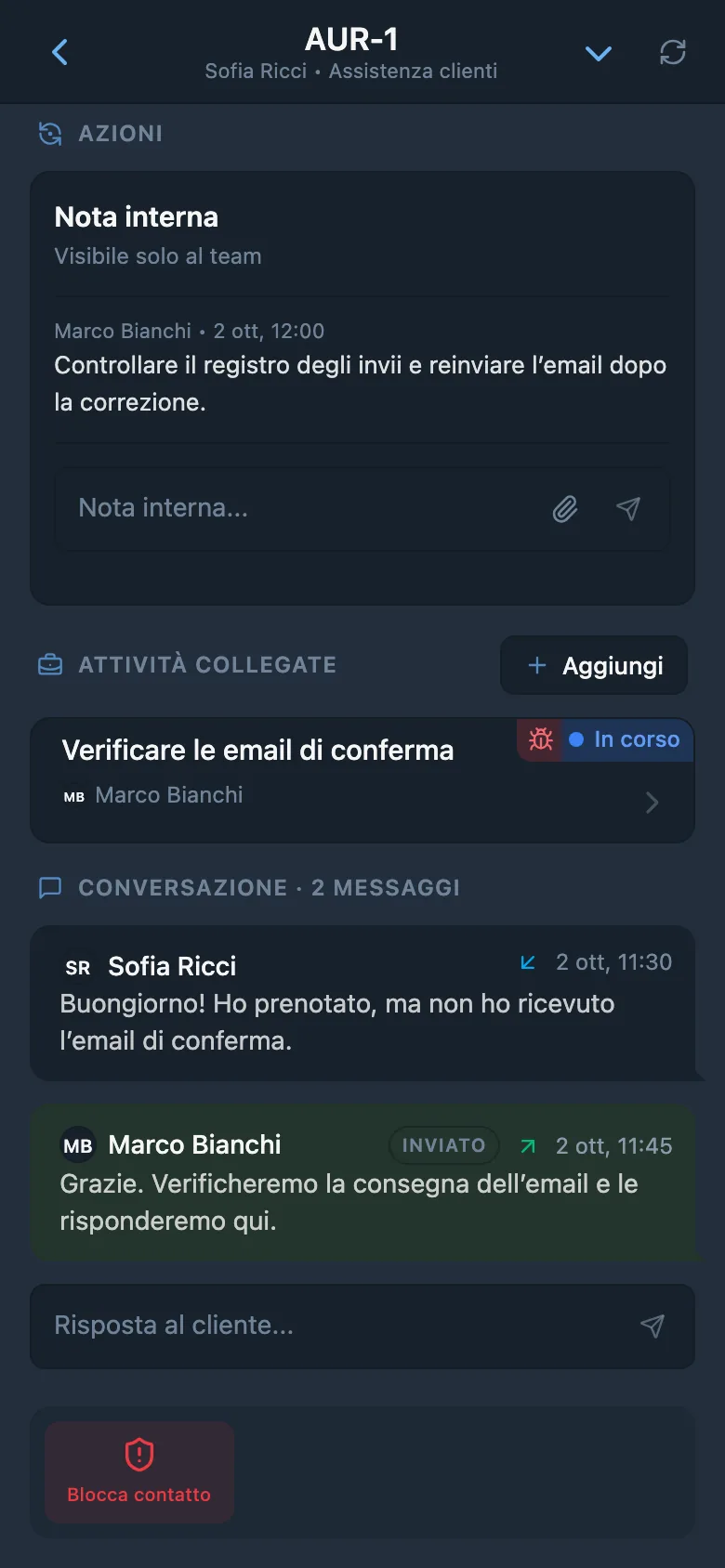 Richiesta cliente in HelpDesk collegata a un’attività del team