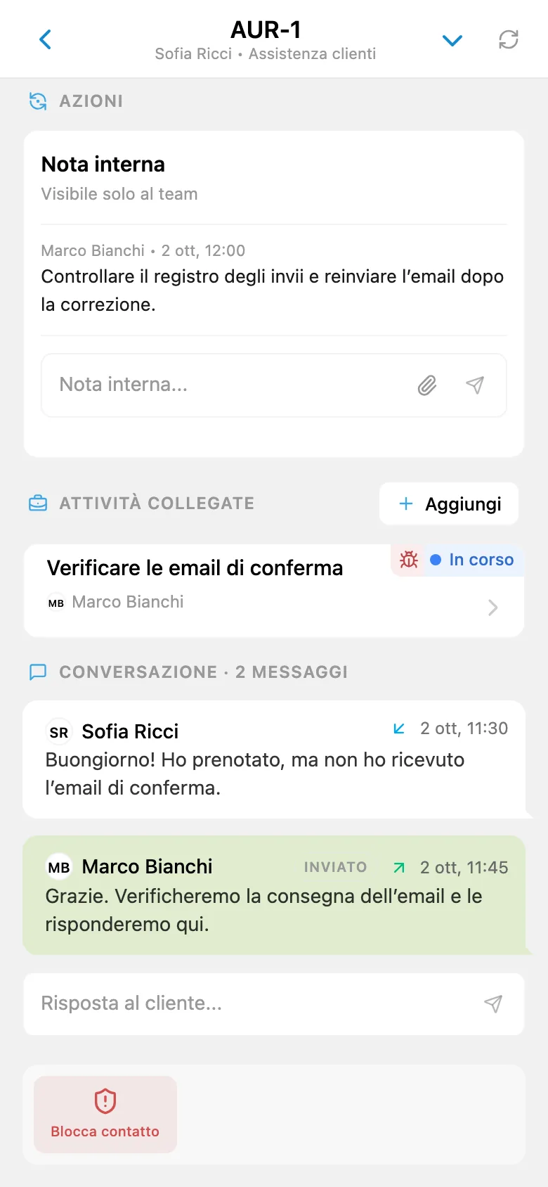 Richiesta cliente in HelpDesk collegata a un’attività del team