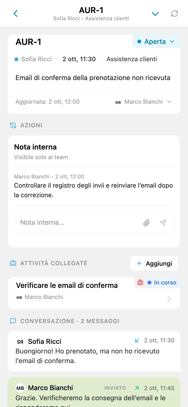 Richiesta cliente con link a un’attività collegata