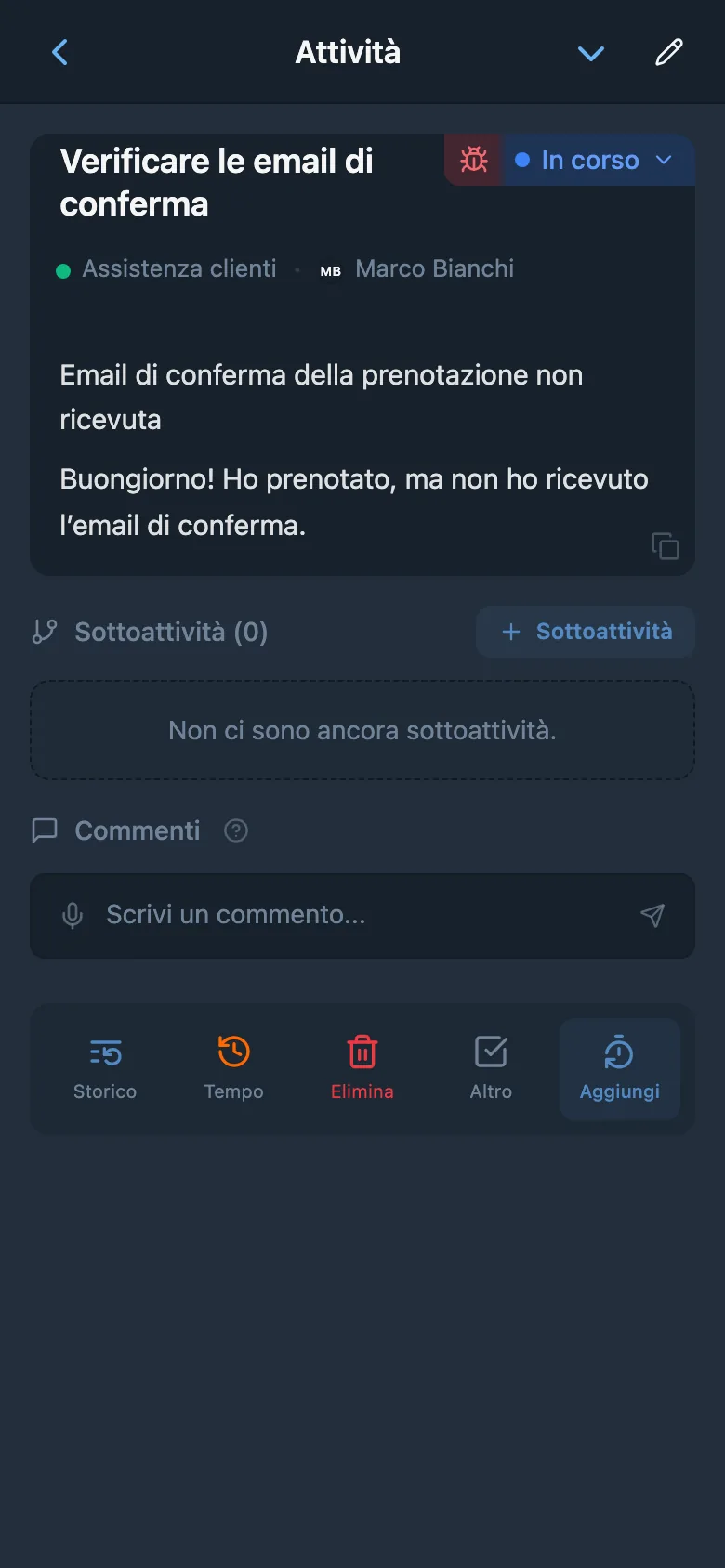 Scheda di un’attività collegata a una richiesta cliente