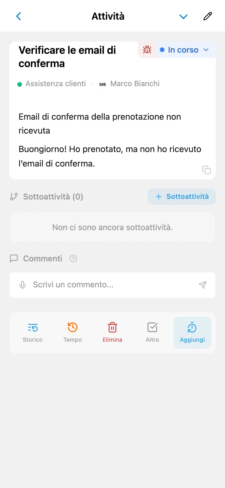 Scheda di un’attività collegata a una richiesta cliente