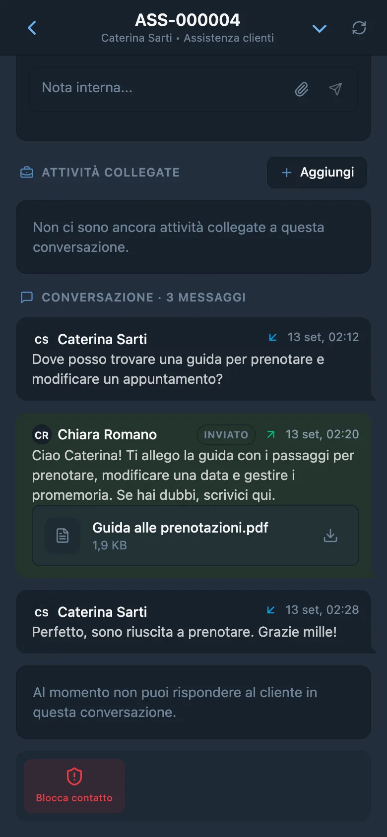 Risposta esterna al cliente in HelpDesk con un file allegato