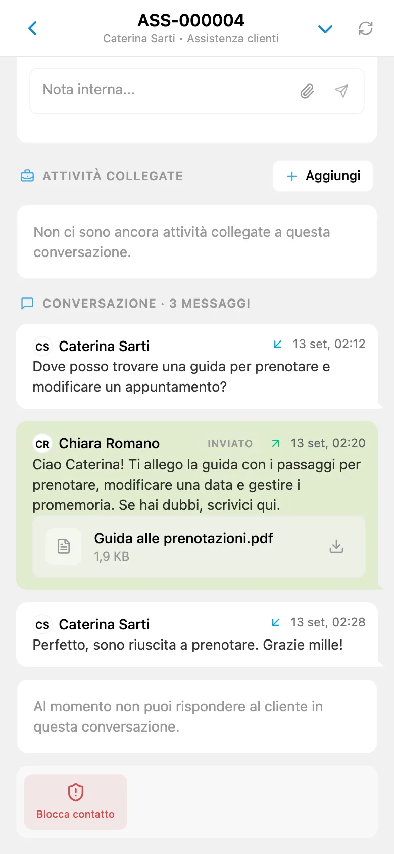 Risposta esterna al cliente in HelpDesk con un file allegato