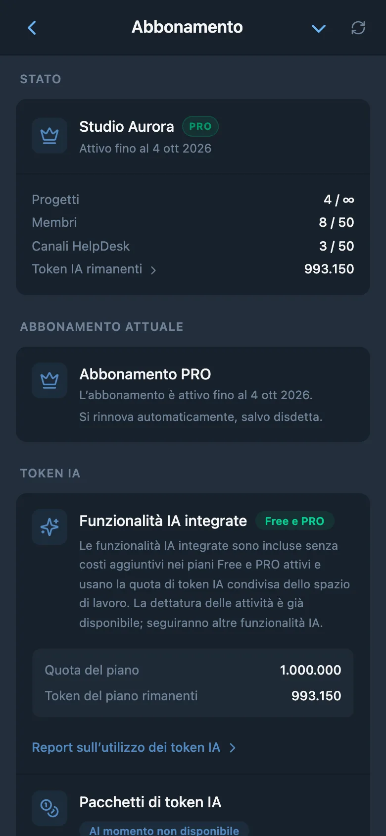 Informazioni sull’abbonamento dello spazio di lavoro