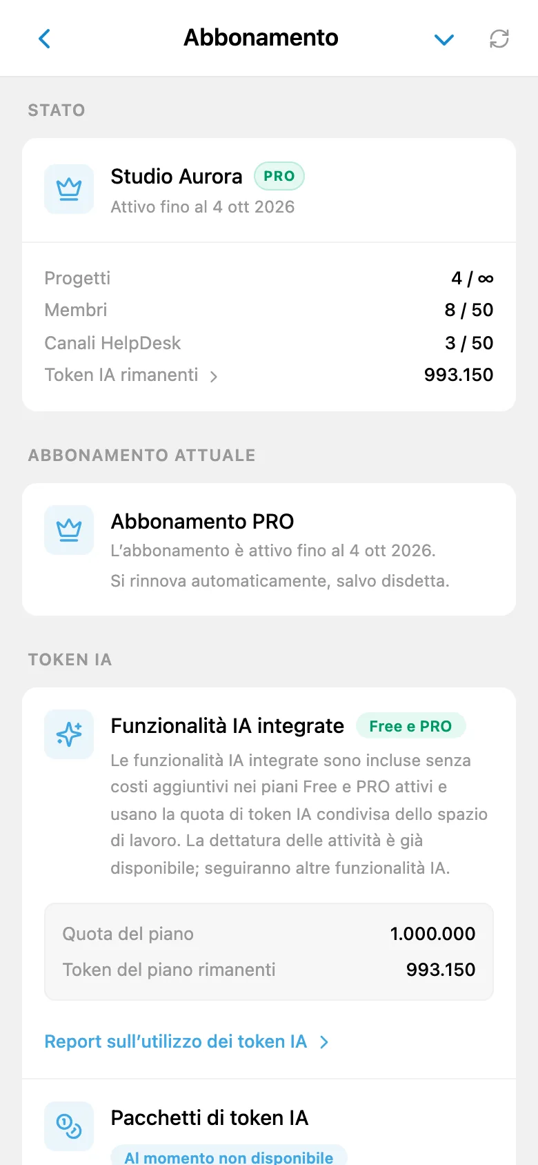 Informazioni sull’abbonamento dello spazio di lavoro