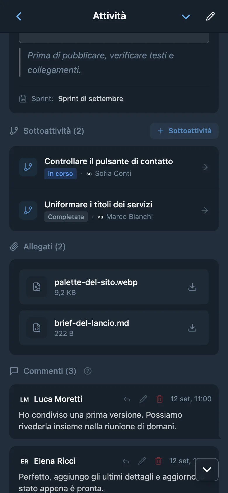 Allegati nella scheda di un’attività