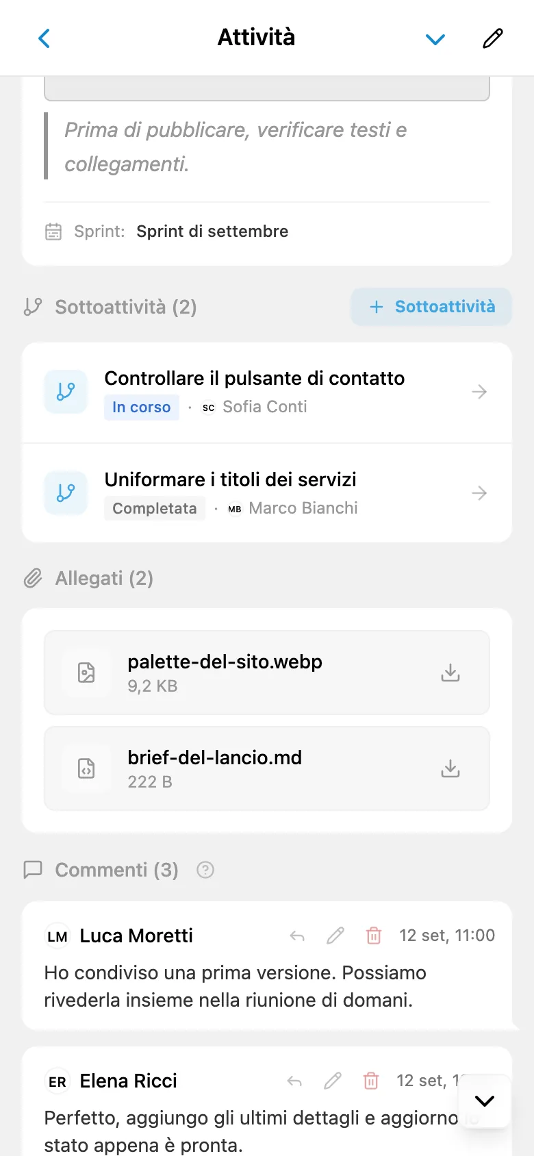 Allegati nella scheda di un’attività