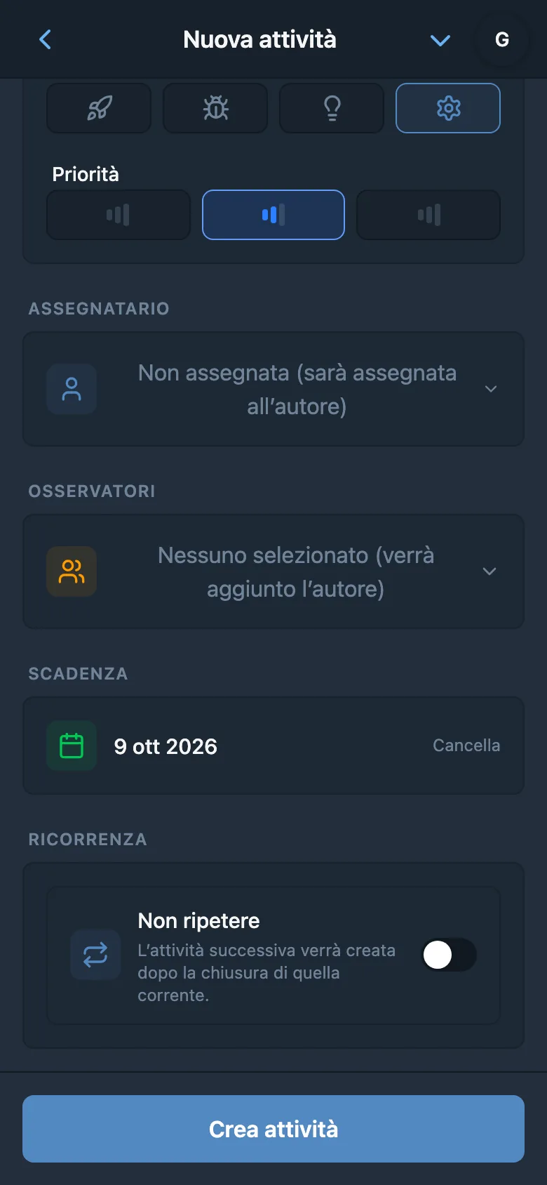 Scadenza riconosciuta nel modulo della stessa attività