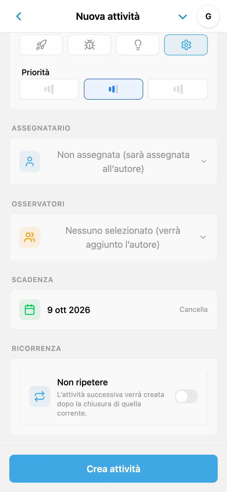 Scadenza riconosciuta nel modulo della stessa attività