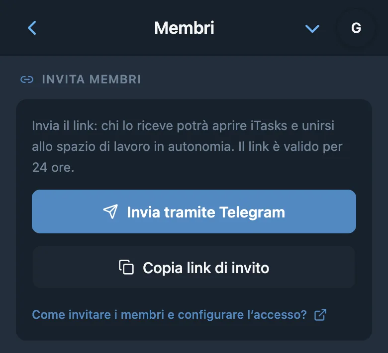 Creazione di un invito allo spazio di lavoro