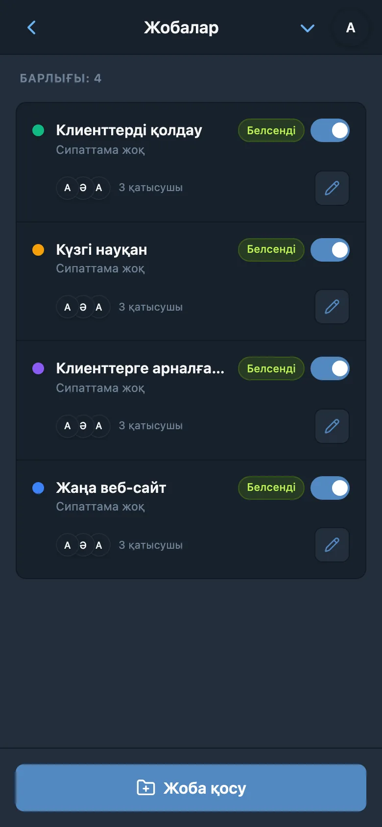 Студияның веб-сайт, клиенттік қолданба, күзгі науқан және қолдау жобалары