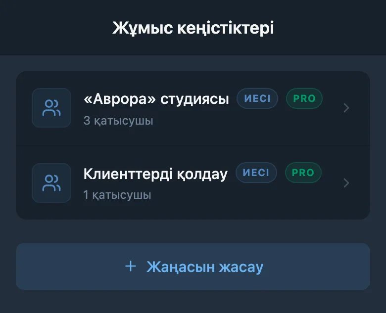 Қолжетімді жұмыс кеңістіктерінің тізімі