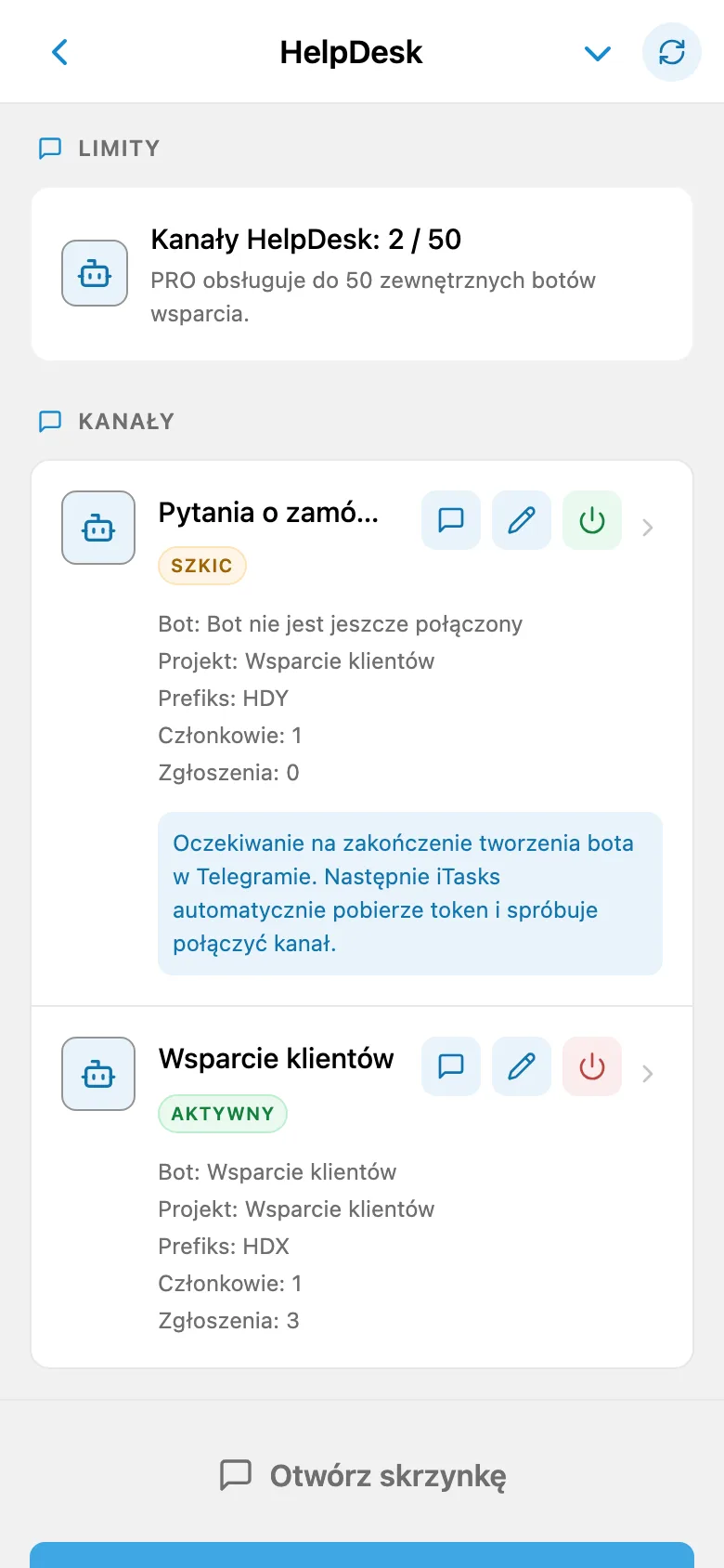 Lista kanałów HelpDesk
