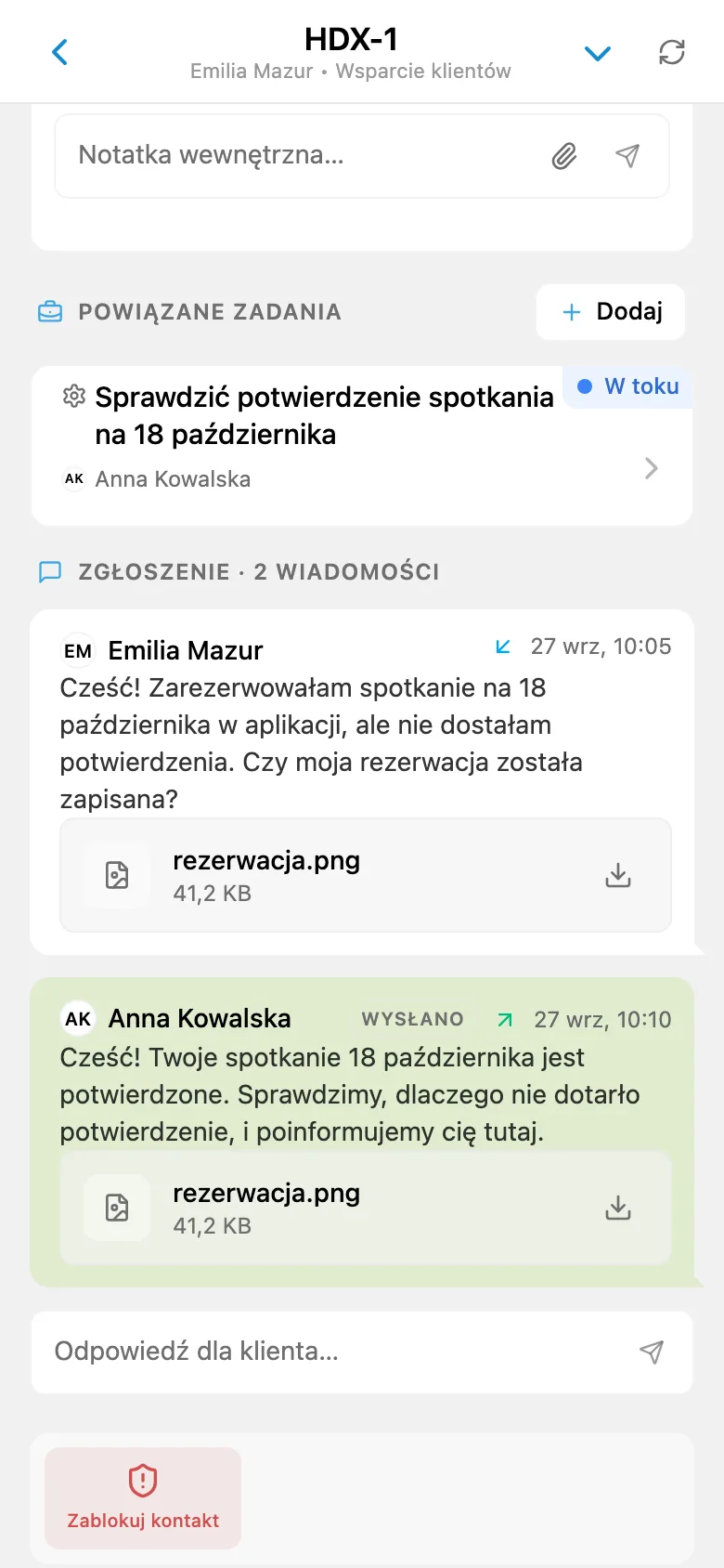 Zgłoszenie HelpDesk powiązane z zadaniem zespołu