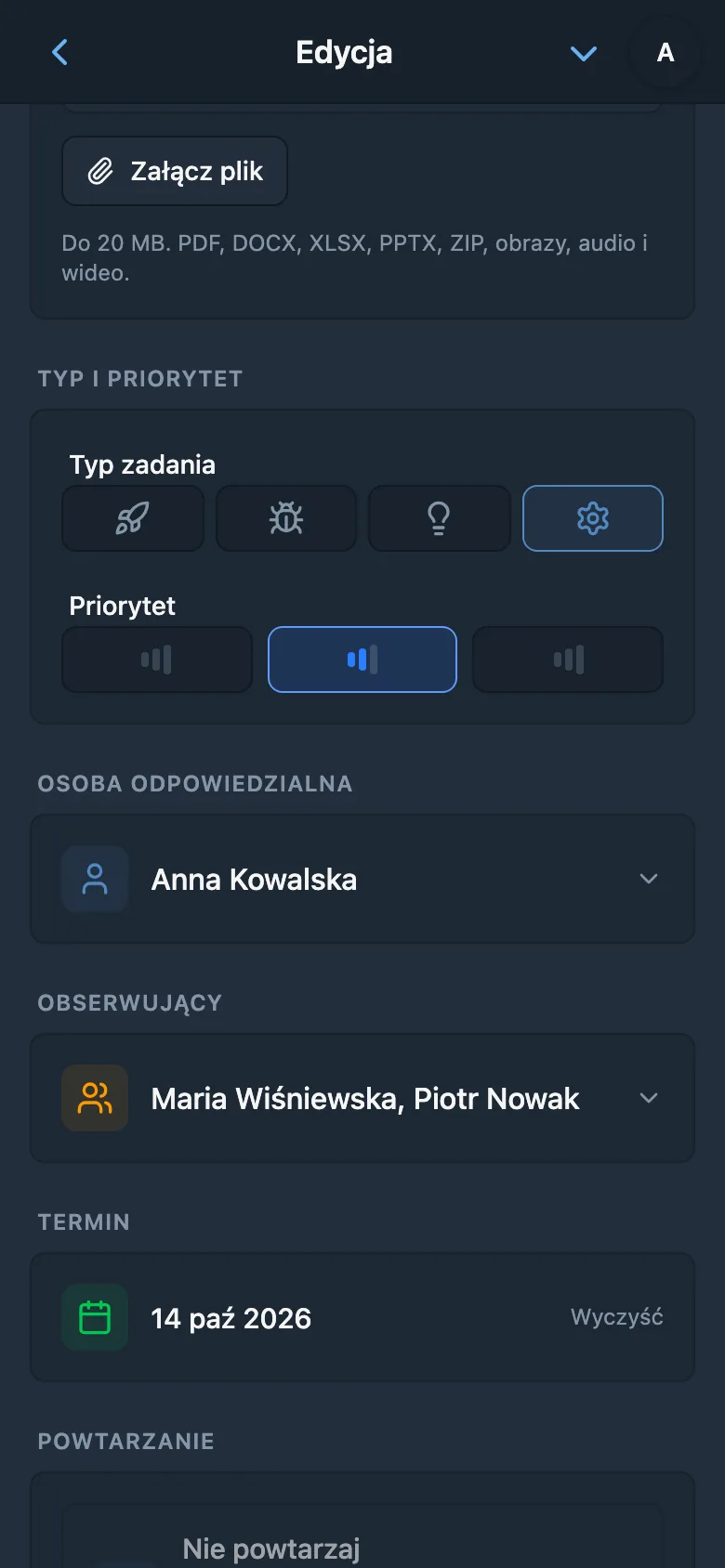 Wybór osoby odpowiedzialnej spośród członków obszaru roboczego