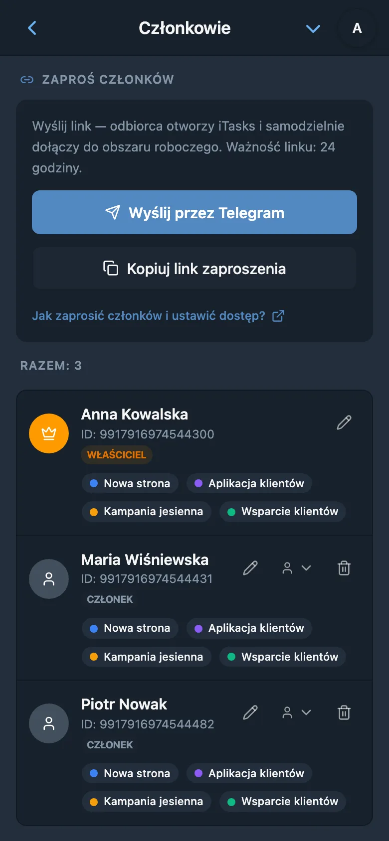 Tworzenie zaproszenia do obszaru roboczego