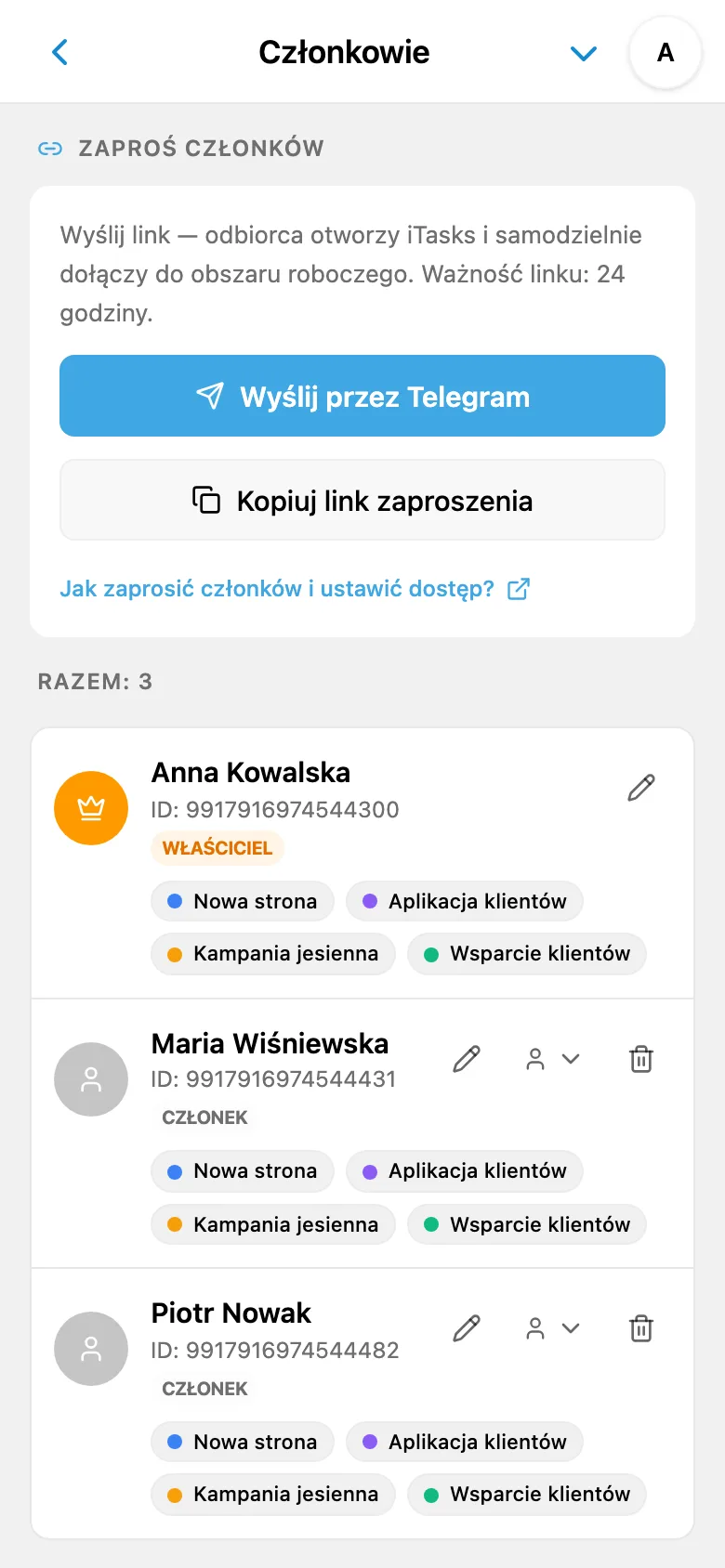 Tworzenie zaproszenia do obszaru roboczego