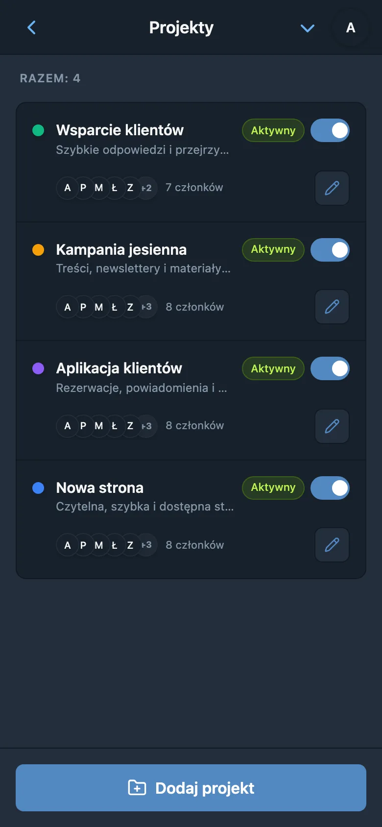 Projekty studia: strona internetowa, aplikacja klientów, kampania jesienna i obsługa klienta