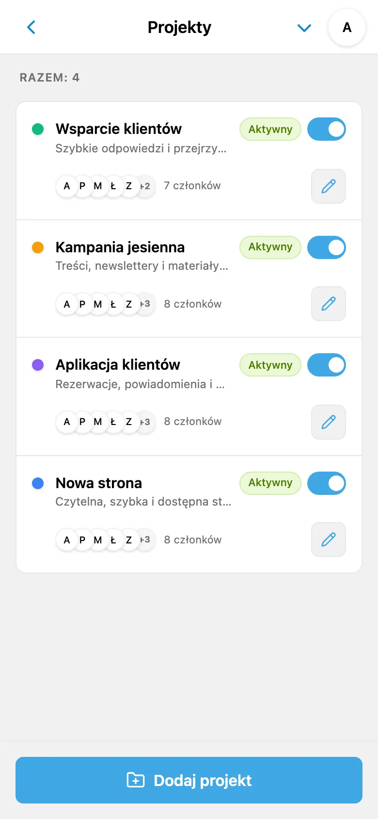 Projekty studia: strona internetowa, aplikacja klientów, kampania jesienna i obsługa klienta