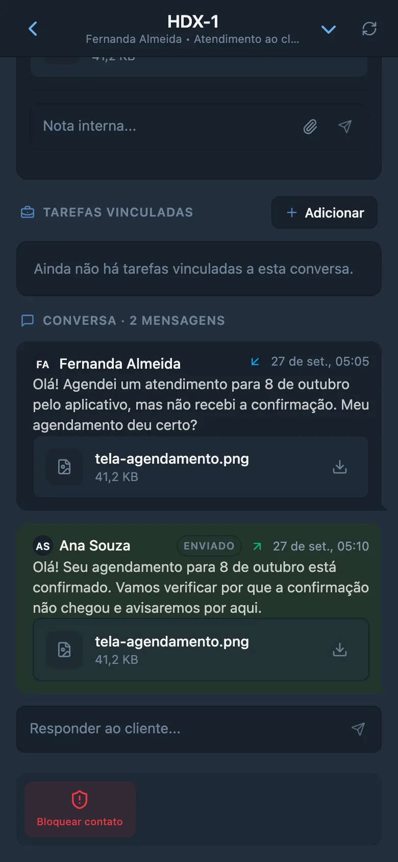 Resposta externa do HelpDesk ao cliente com um arquivo anexado